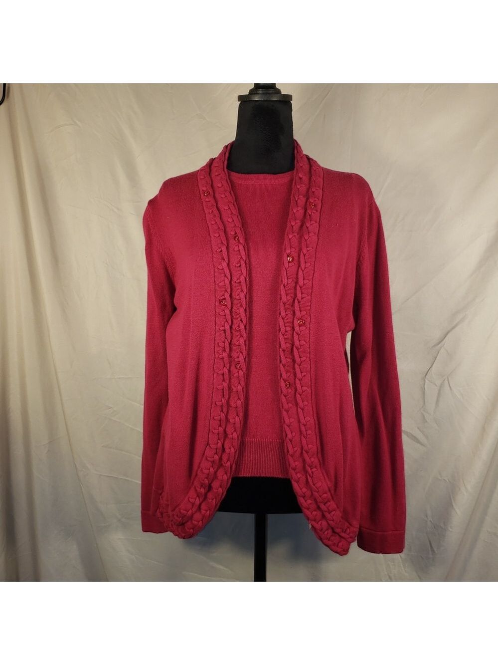 Studio Style Pink Cardigan with Braided Detail And Sleeveless Shell - M
